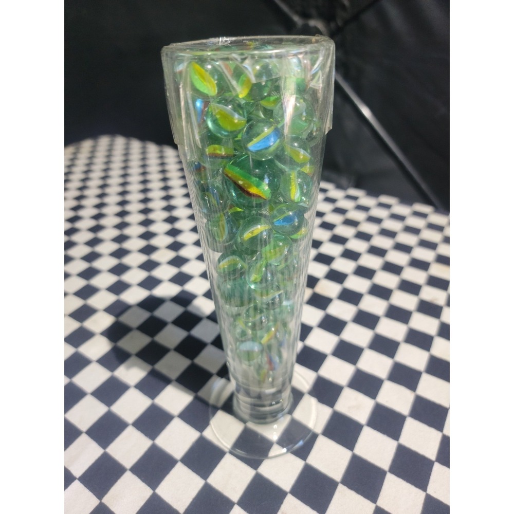 Glass Vase‎ Filled With Mixed Cat's Eye Marbles 9.5" Tall Decor Display